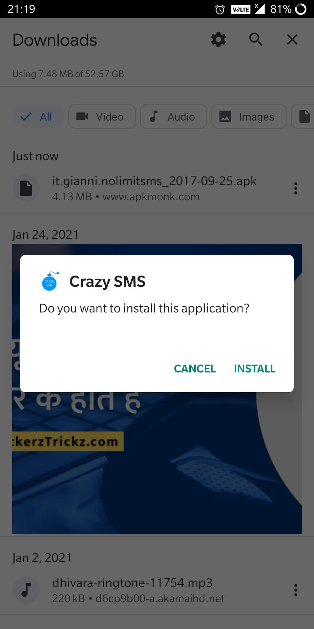 Step 1: Download Crazy SMS Apk